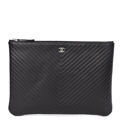 Chanel Caviar Chevron Quilted Medium Cosmetic Case Black 1 of 8