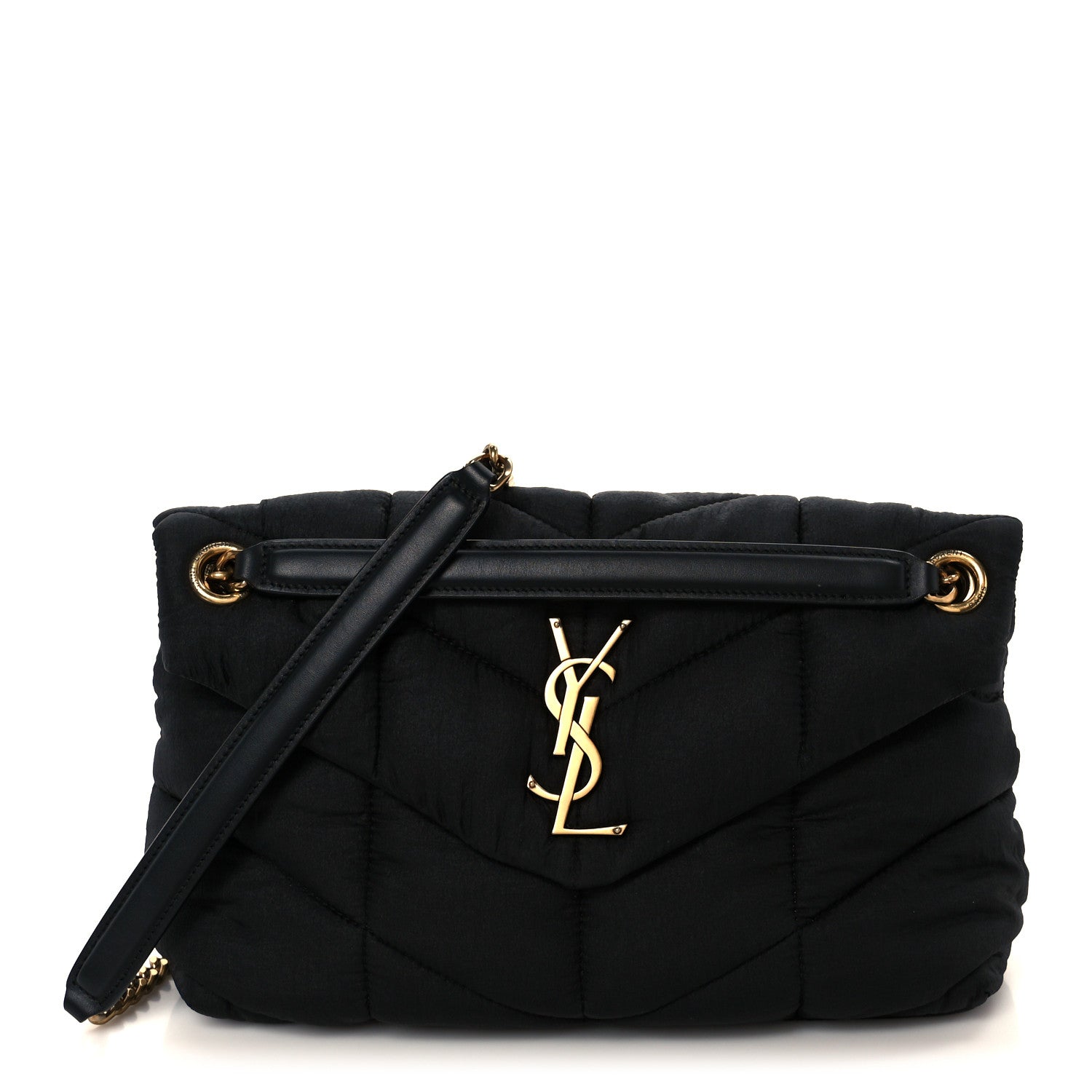 Saint Laurent Nylon Quilted Small Loulou Puffer Monogram Chain Satchel Black 1 of 10