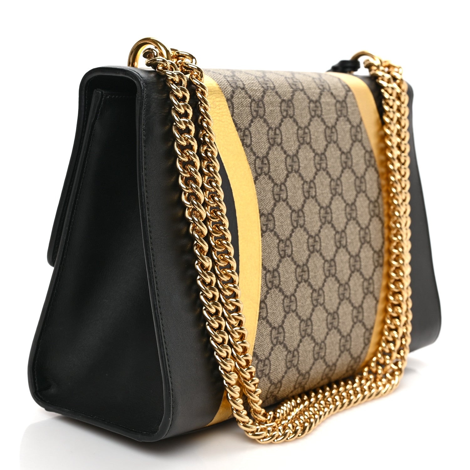 Gucci Calfskin GG Supreme Monogram Medium Padlock Shoulder Bag Black Gold 3 of 9