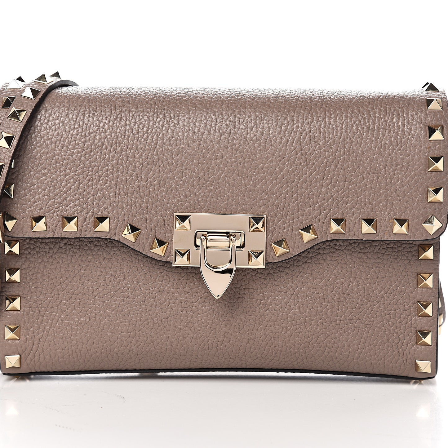Pebbled Calfskin Medium Rockstud Flip Lock Crossbody Bag Clay