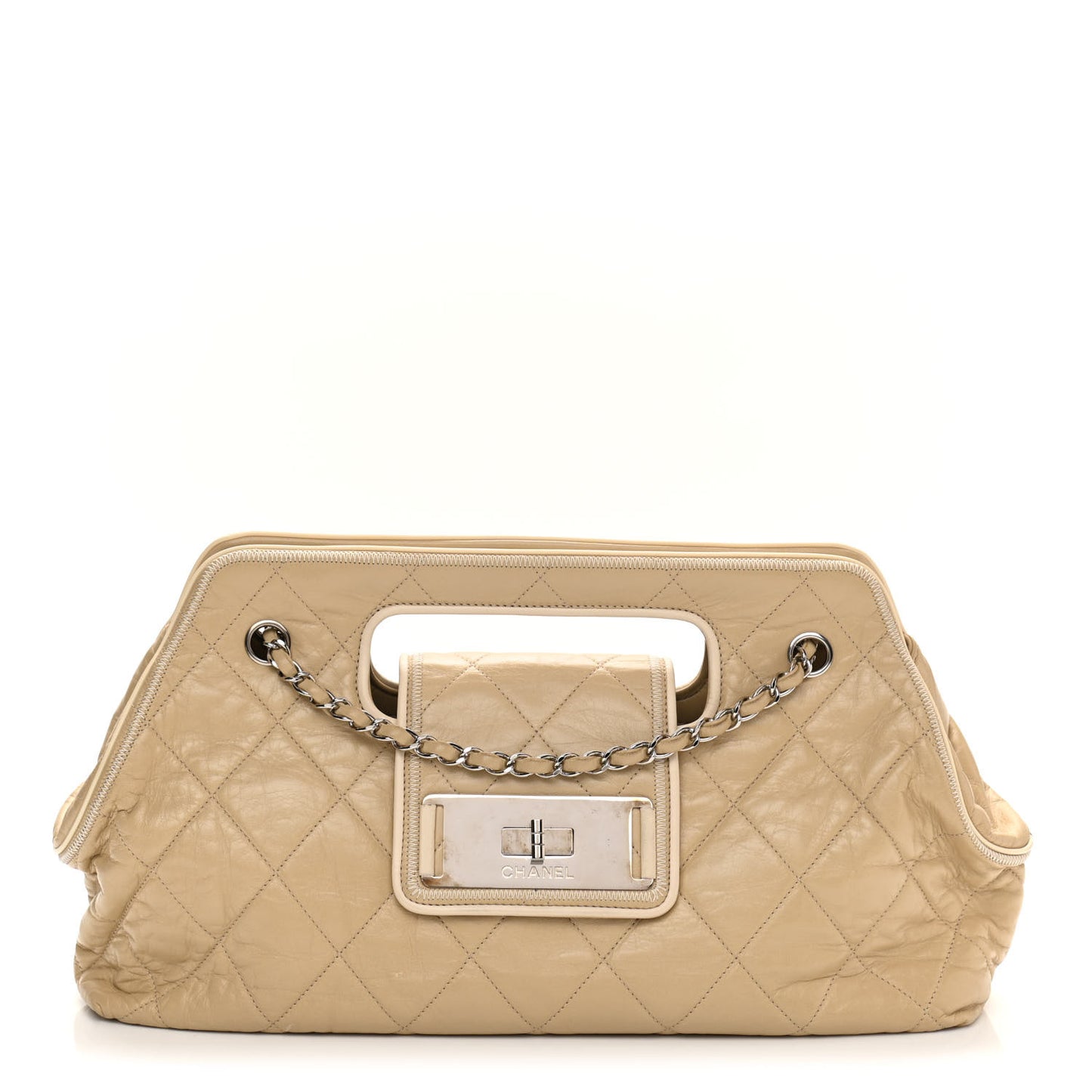 Lambskin Quilted East West Accordion Flap Beige