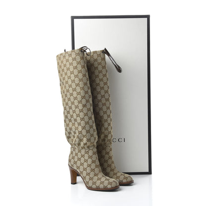 Gucci Monogram Malaga Kid Lisa Mid Heel Boots 35.5 Beige Ebony 8 of 8
