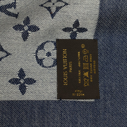 Louis Vuitton Silk Wool Monogram Denim Shawl Blue 5 of 5