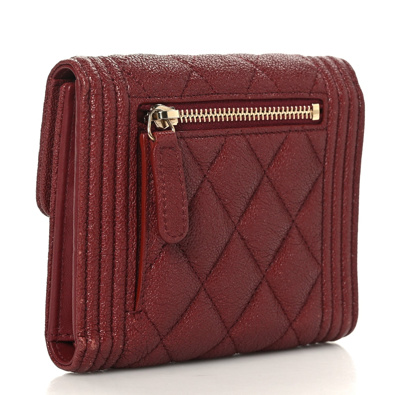 Chanel Caviar Quilted Compact Boy Wallet Burgundy 3 of 5