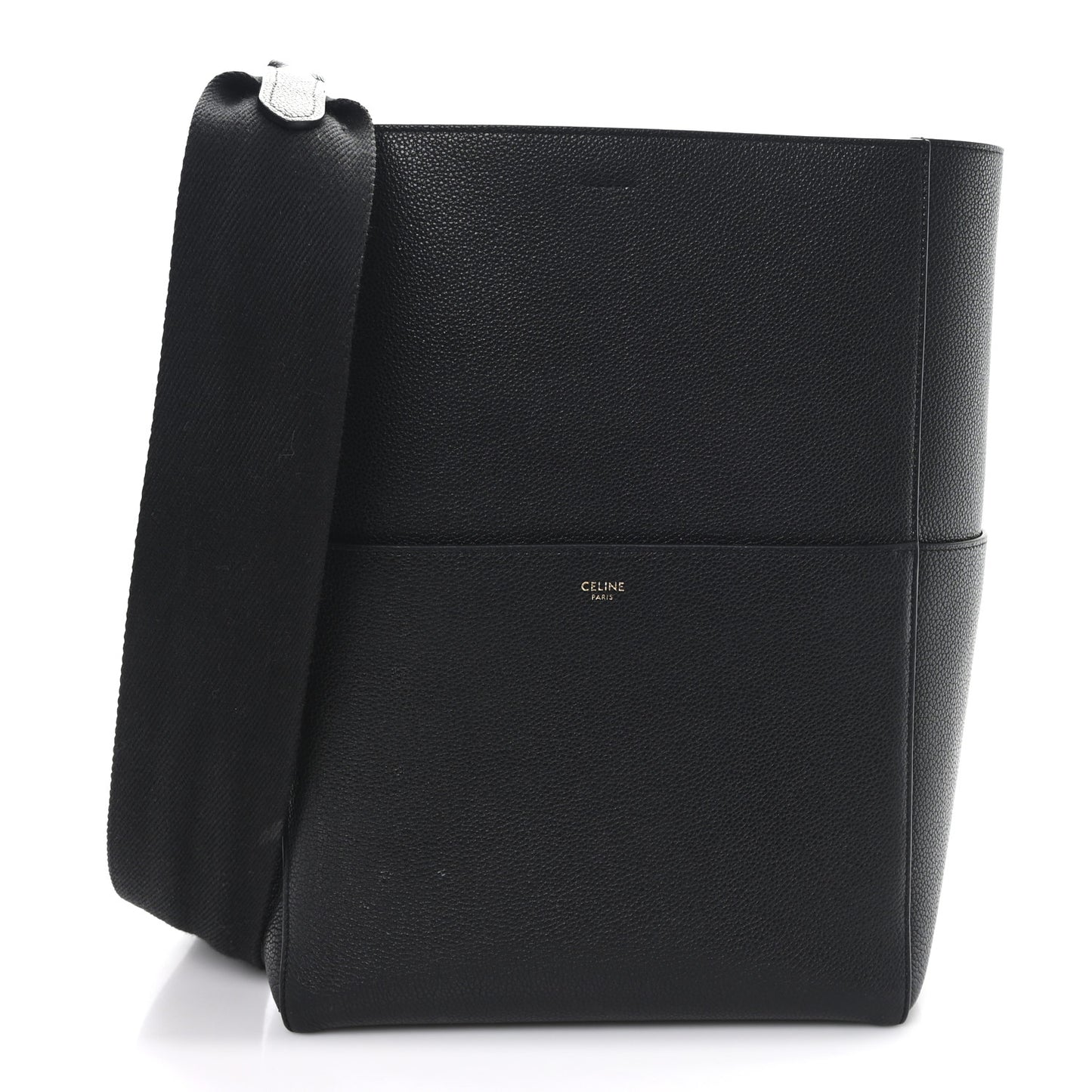 Soft Grained Calfskin Sangle Bucket Bag Black