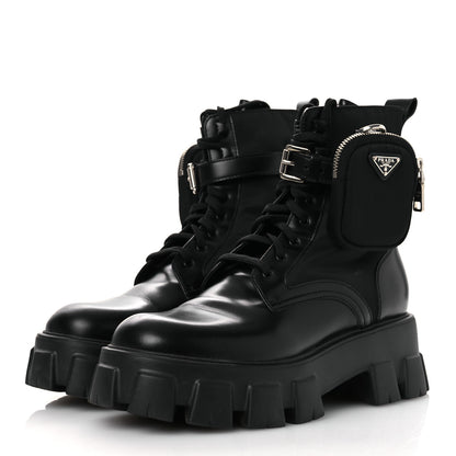 Prada Spazzolato Rois Nylon Metal Triangle Logo Monolith Pouch Pocket 55mm Boots 41 Black 4 of 14