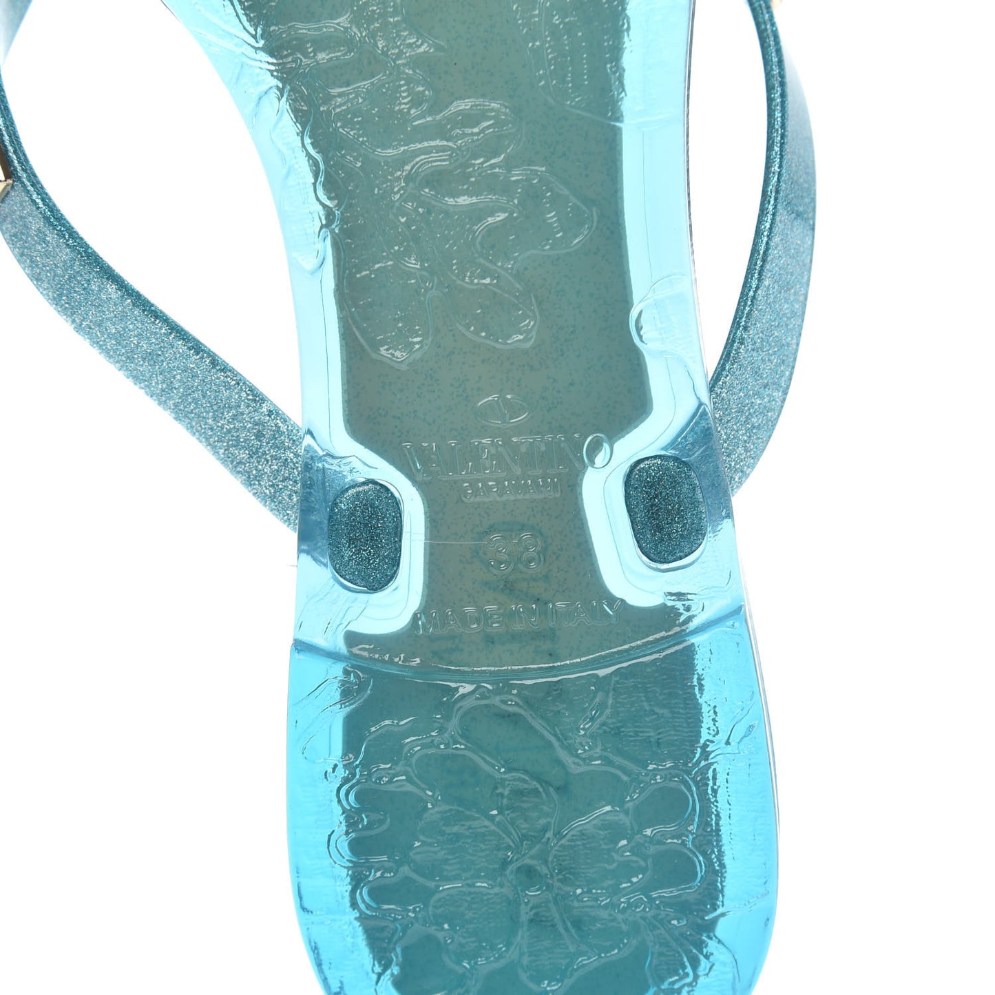 PVC Jelly Glitter Rockstud Bow Thong Sandals 38 Cerulean