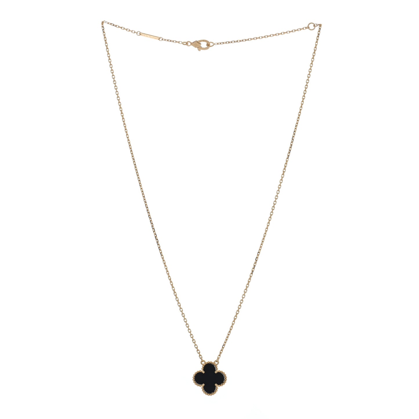 18K Yellow Gold Black Onyx Vintage Alhambra Pendant Necklace