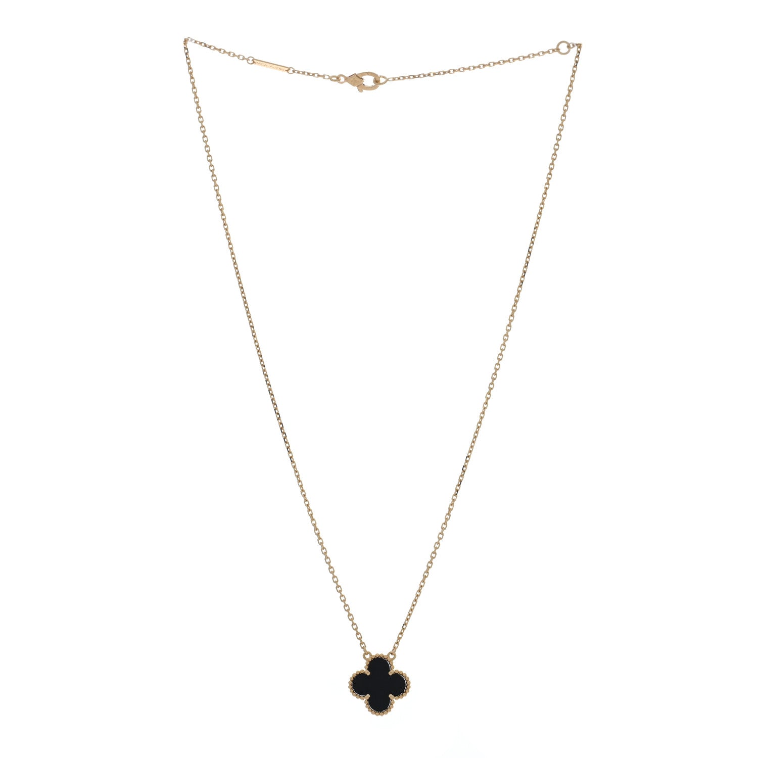 Van Cleef & Arpels 18K Yellow Gold Black Onyx Vintage Alhambra Pendant Necklace 3 of 4