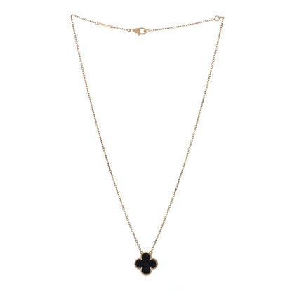 Van Cleef & Arpels 18K Yellow Gold Black Onyx Vintage Alhambra Pendant Necklace 3 of 4