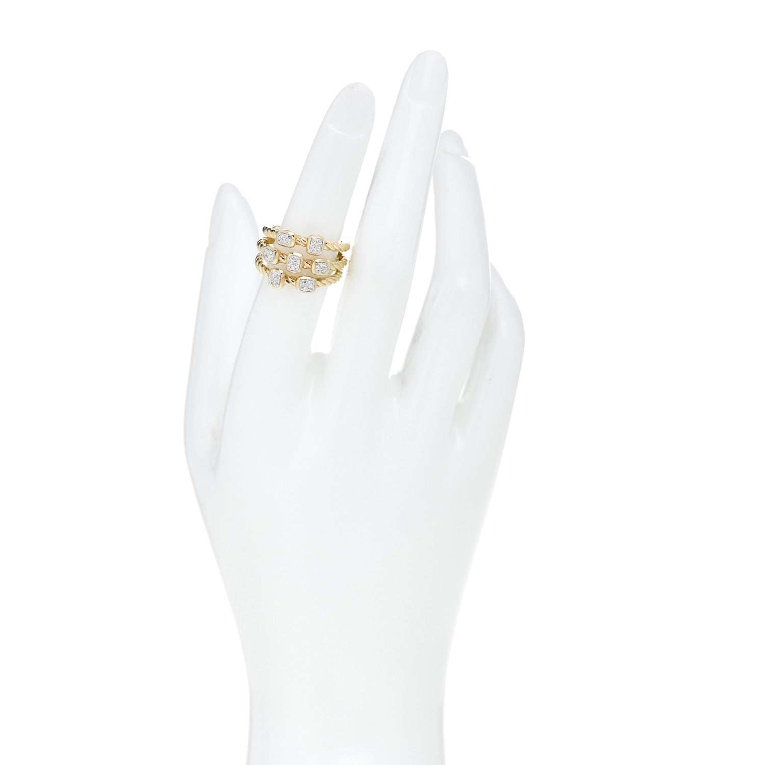 David Yurman 18K Yellow Gold Diamond Three Row Confetti Ring 53 6.25 2 of 5