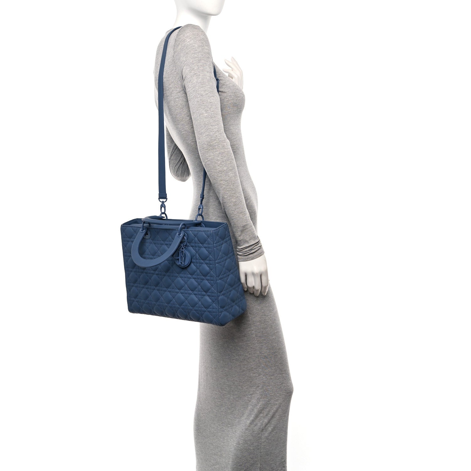 Christian Dior Ultra Matte Calfskin Cannage Large Lady Dior Denim Blue 2 of 10