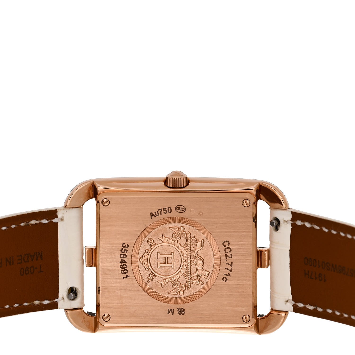 Hermes 18K Rose Gold Alligator Diamond Bezel Mother of Pearl 29mm Cape Cod Quartz Watch Blanc 4 of 5