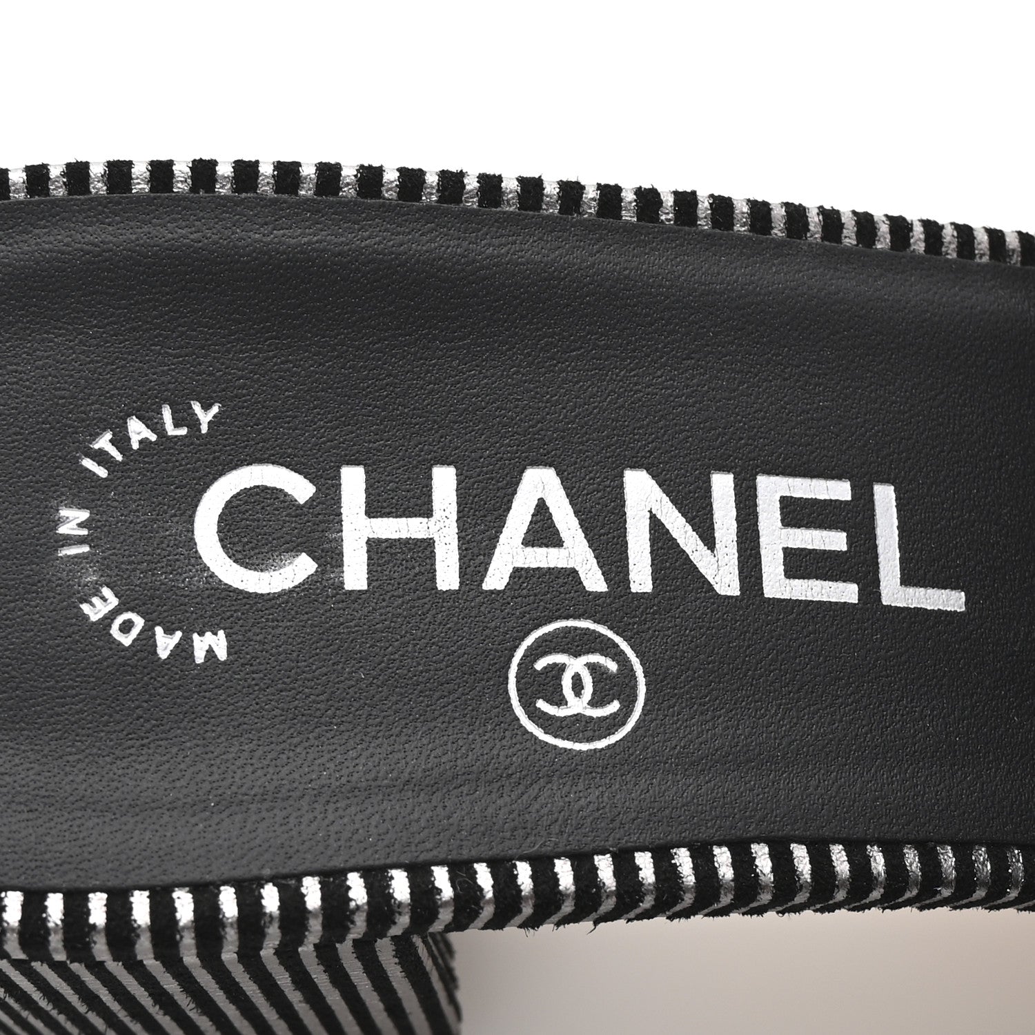 Chanel Calfskin Striped Beaded CC Mule Sandals 37.5 Black 8 of 10