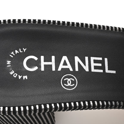 Chanel Calfskin Striped Beaded CC Mule Sandals 37.5 Black 8 of 10