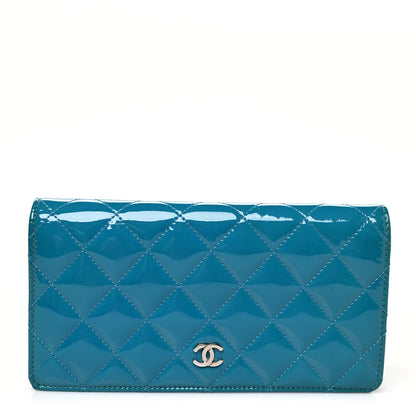 Chanel Patent Calfskin Quilted Yen Wallet Blue 1 of 11