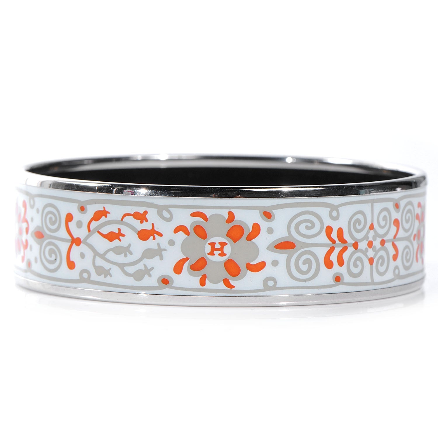 Hermes Enamel Printed Petits Chevaux de Hongrie Wide Bracelet 70 Potiron 4 of 6