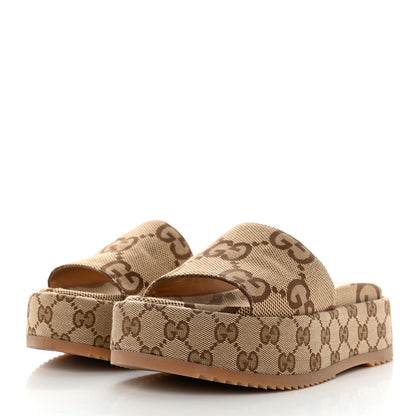 Gucci Monogram Maxi GG Angelina Platform 55mm Slide Sandals 36 Camel Ebony 3 of 9