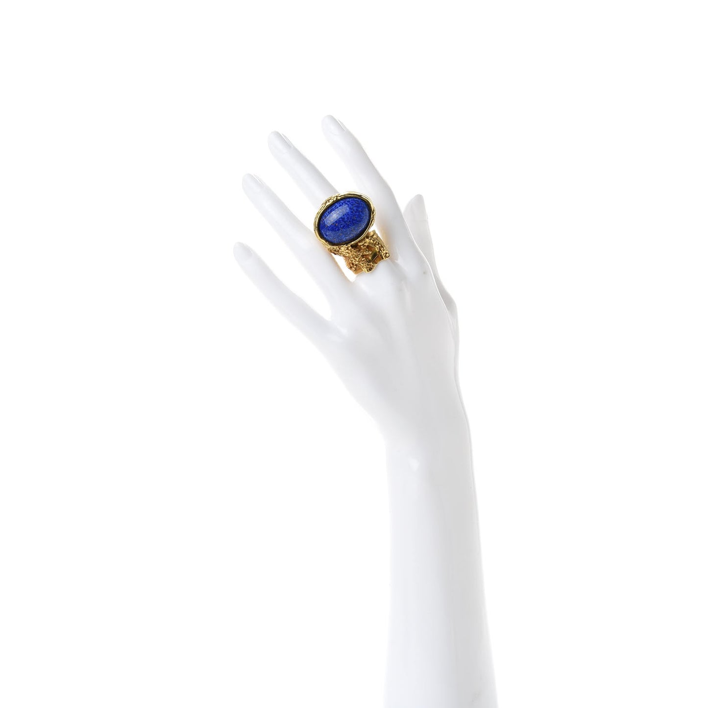 Glass Cabochon Arty Ovale Ring 6 Gold Lapis