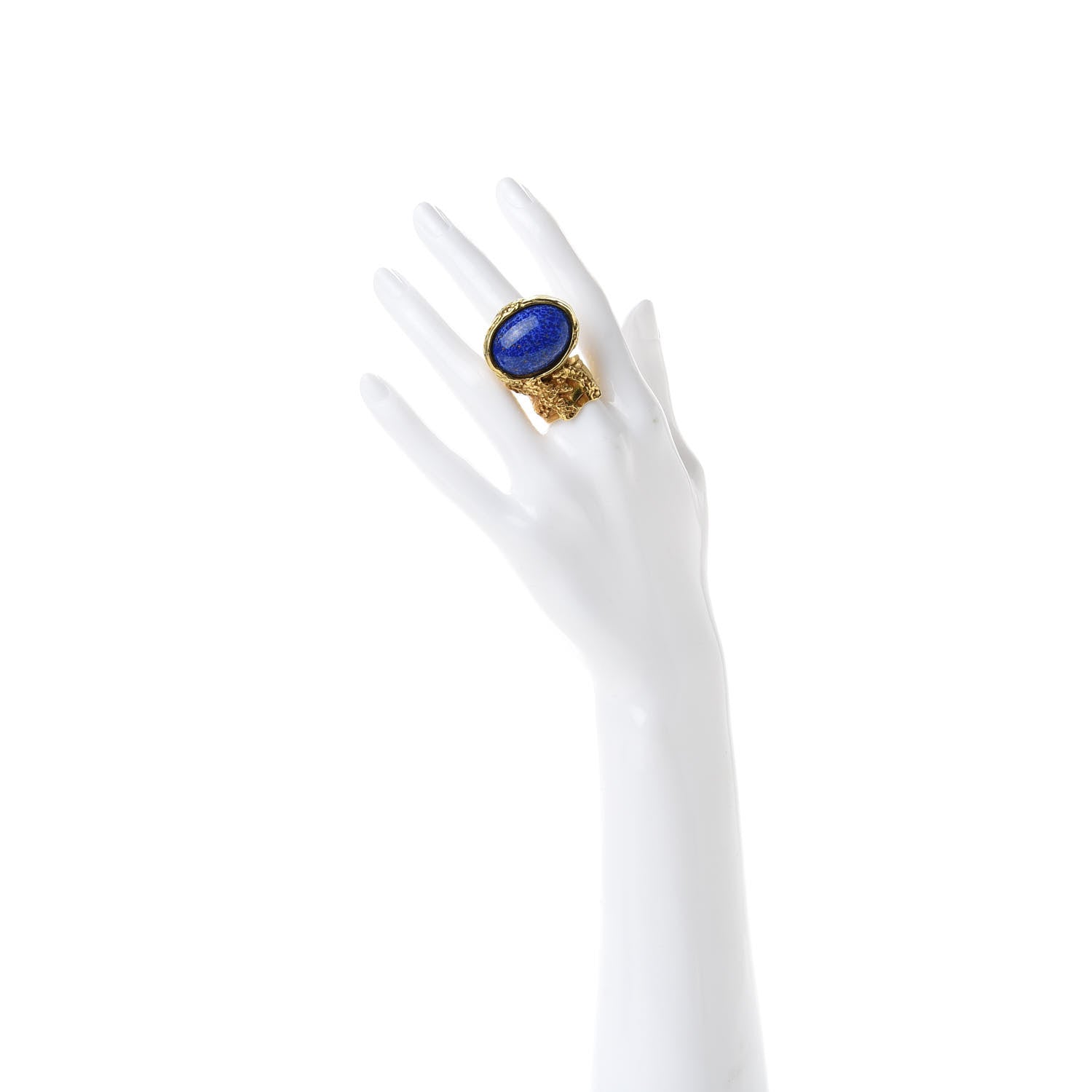Saint Laurent Glass Cabochon Arty Ovale Ring 6 Gold Lapis 2 of 5