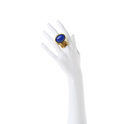 Saint Laurent Glass Cabochon Arty Ovale Ring 6 Gold Lapis 2 of 5