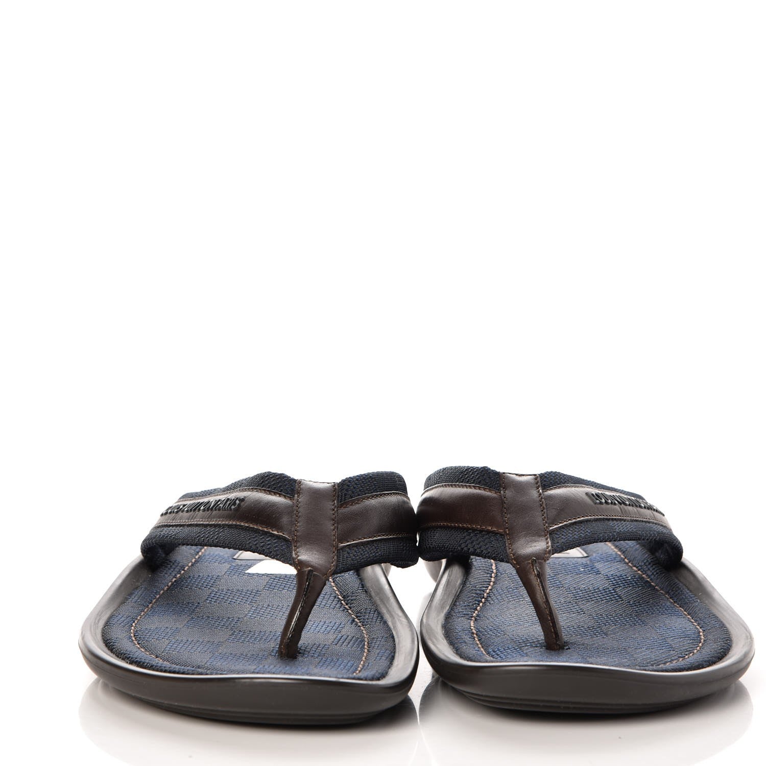 Louis Vuitton Mens Canvas Damier Tulum Thong Sandals 11 Navy Brown 2 of 8
