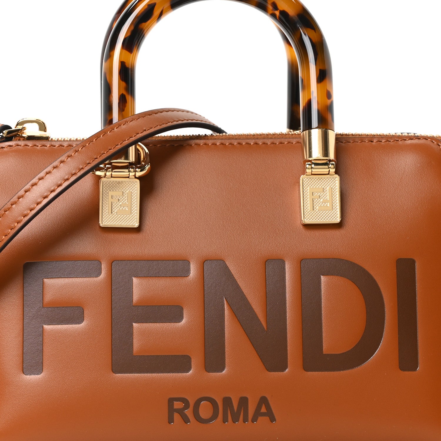 Fendi Vitello King Plexiglass Logo Embossed Mini By The Way Top Handle Boston Bag Caramello 8 of 10