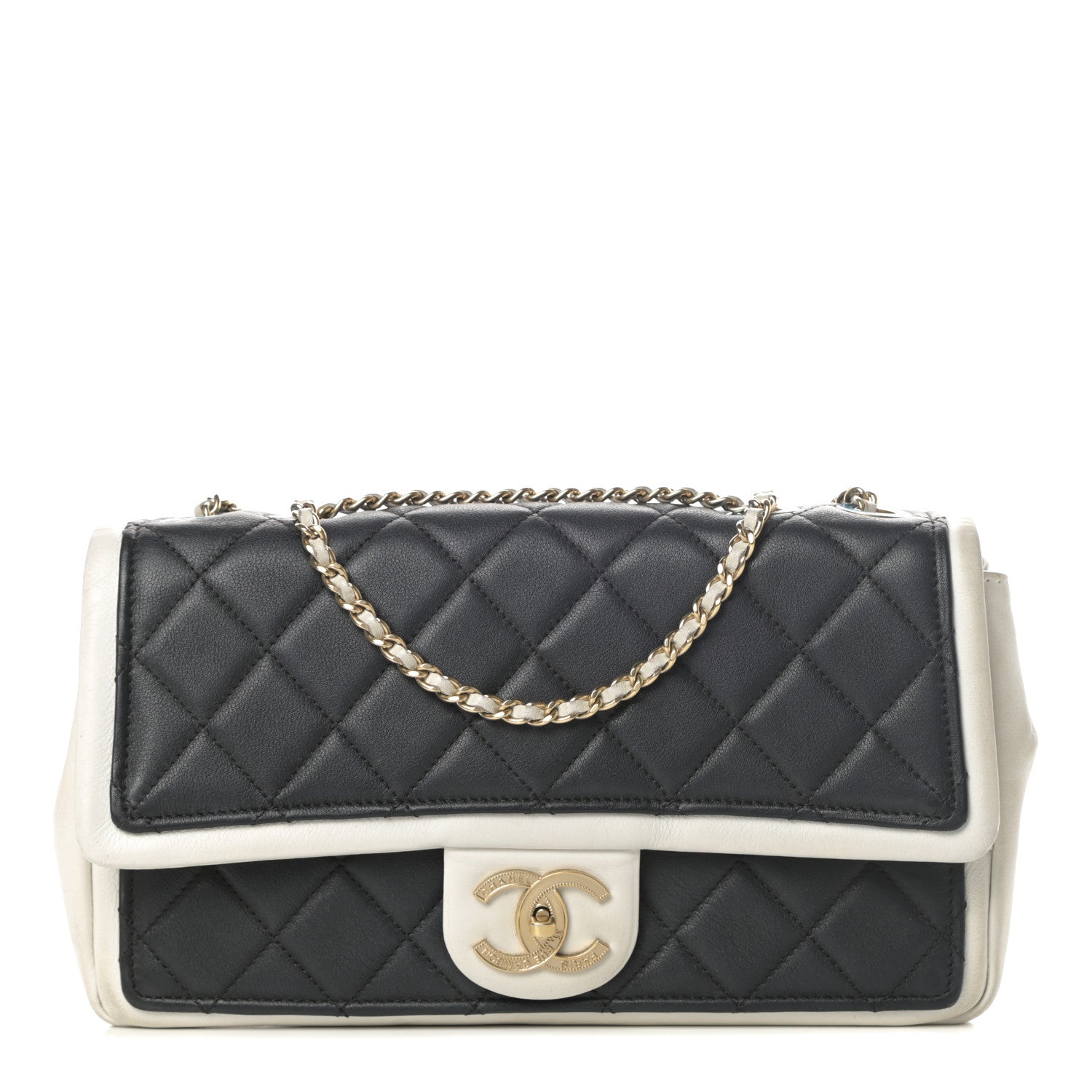 Chanel Calfskin Quilted Medium Graphic Flap Black White 1 of 13