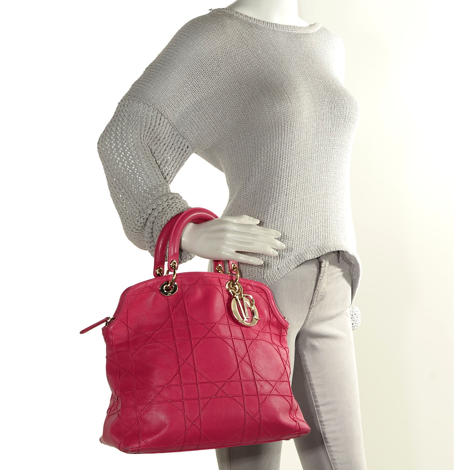 Christian Dior Lambskin Cannage Medium Granville Tote Fuchsia 12 of 20