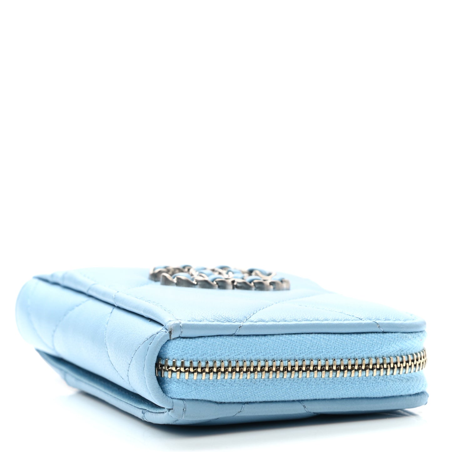 Lambskin Quilted Chanel 19 Vertical Zip Card Holder Wallet Light Blue