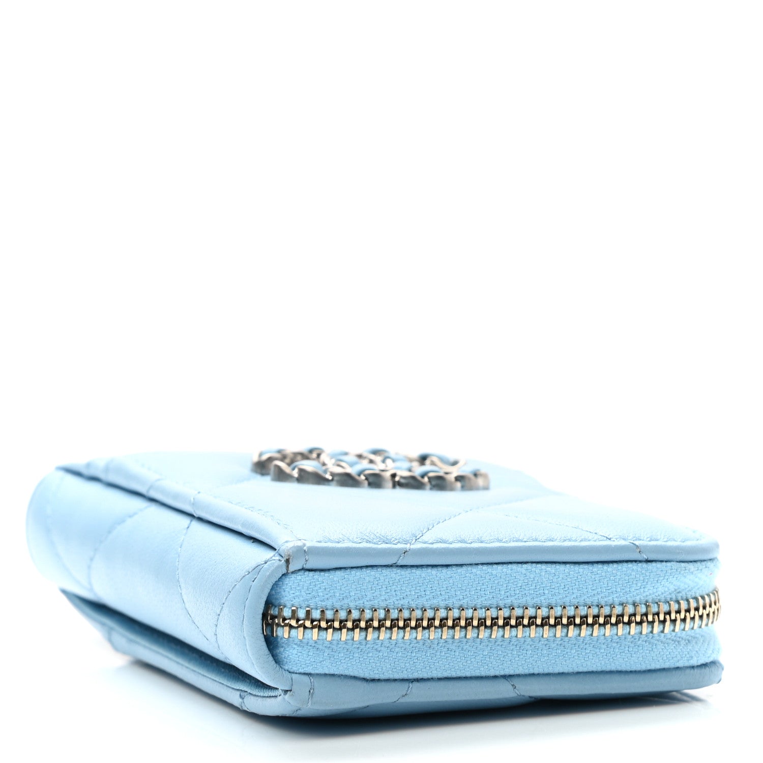 Chanel Lambskin Quilted Chanel 19 Vertical Zip Card Holder Wallet Light Blue 4 of 9