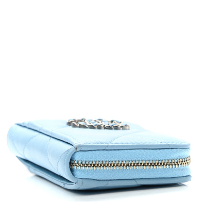 Chanel Lambskin Quilted Chanel 19 Vertical Zip Card Holder Wallet Light Blue 4 of 9
