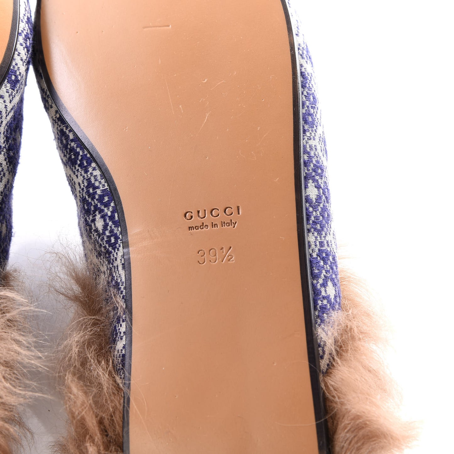 Fabric Fur Vintage Argyle Womens Princetown Slippers 39.5 Blue
