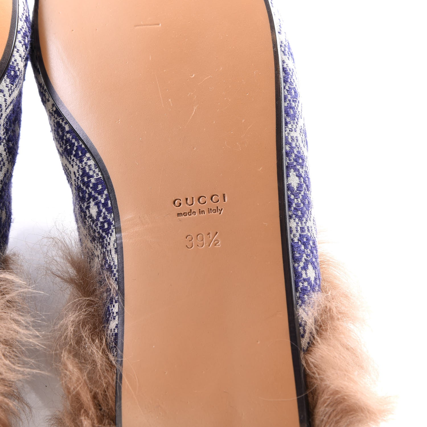 Gucci Fabric Fur Vintage Argyle Womens Princetown Slippers 39.5 Blue 6 of 8