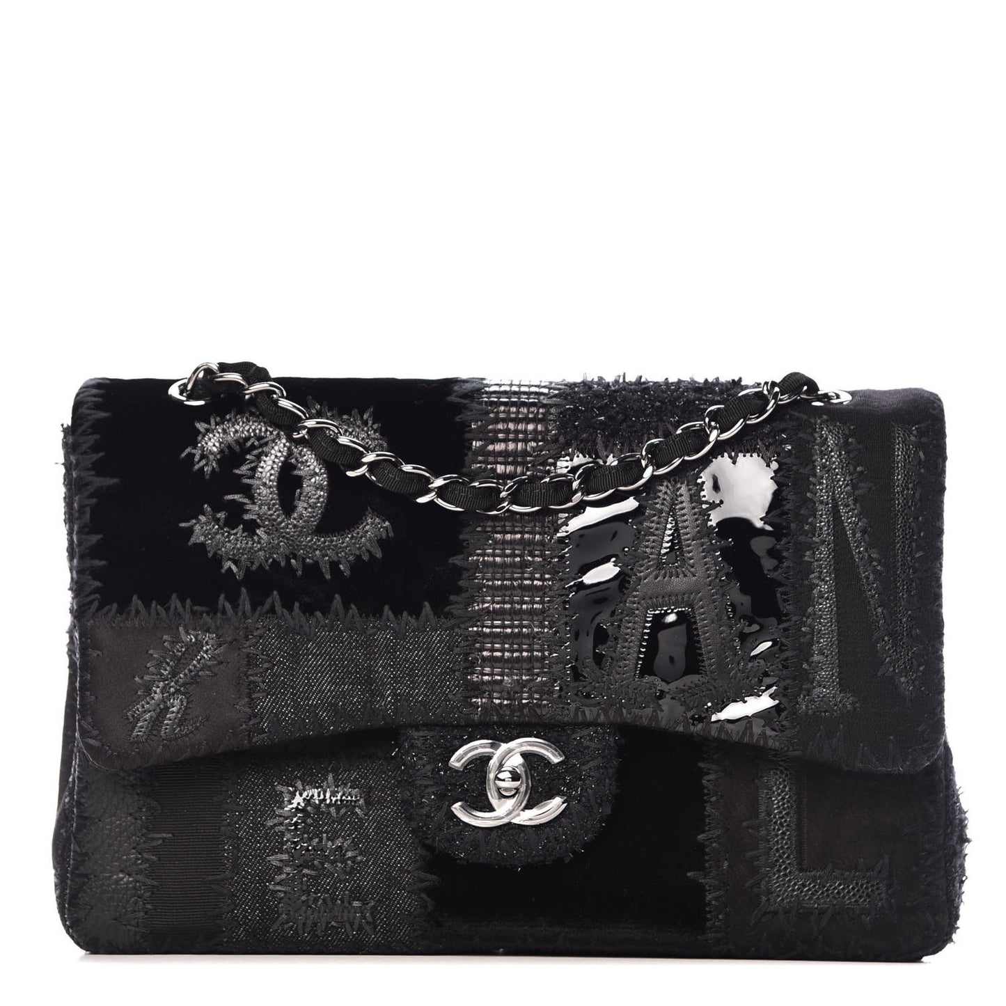 Tweed Patchwork Jumbo Single Flap Black