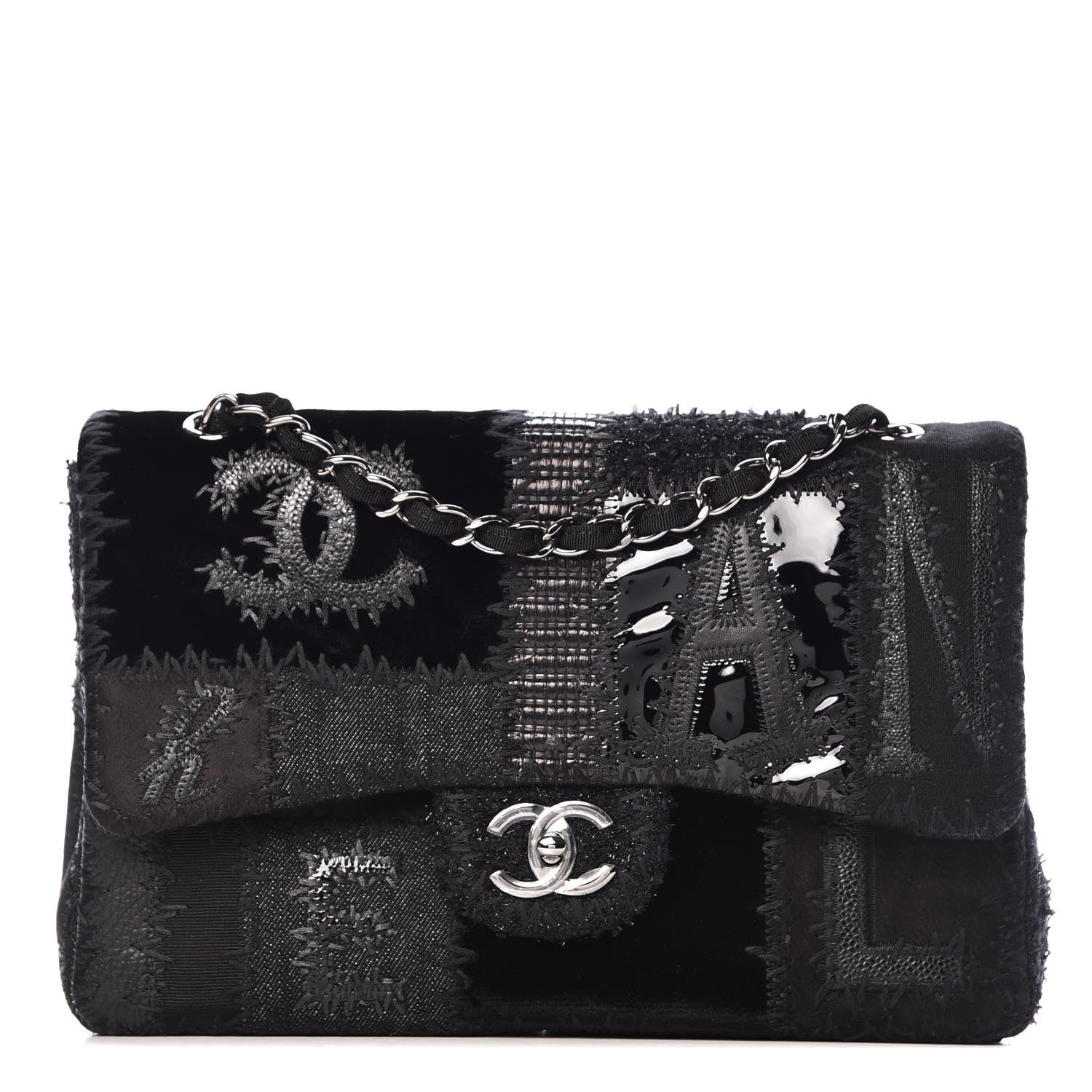 Chanel Tweed Patchwork Jumbo Single Flap Black 1 of 9