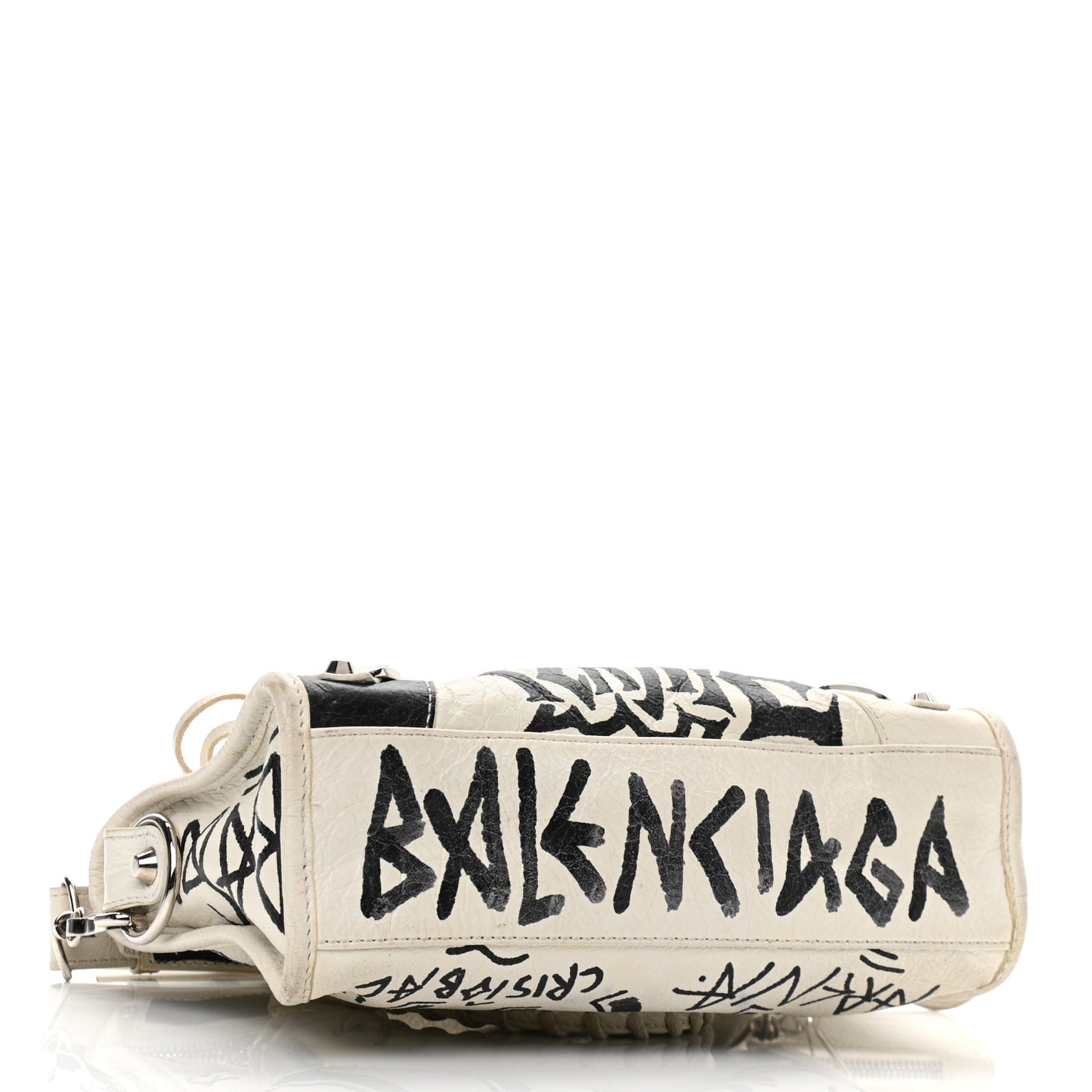Agneau Arena Graffiti All Over Classic Silver Hardware Mini City White Black