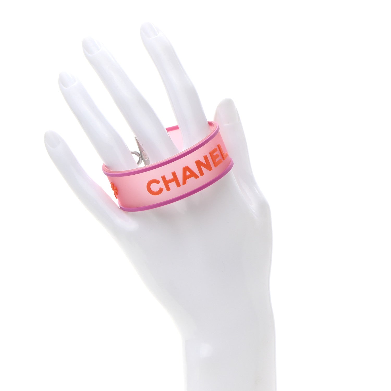 Chanel Rubber Logo Bracelet Pink Orange 2 of 4