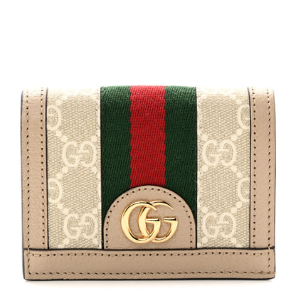 Gucci GG Supreme Monogram Textured Dollar Calfskin Web Ophidia Card Case Beige Mystic White Oatmeal 1 of 8