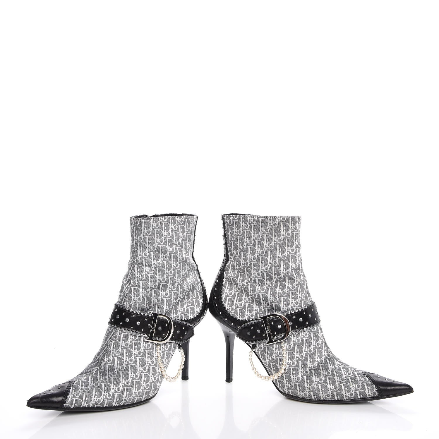 Christian Dior Monogram Trick Pearl Ankle Boots 36.5 Gris Moyen 6 of 14