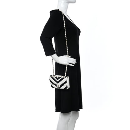 Chanel Lambskin Chevron Stitched Flap White Black 2 of 10