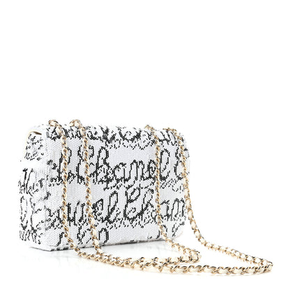Chanel Sequin Logo Mini Rectangular Flap White Black 2 of 9