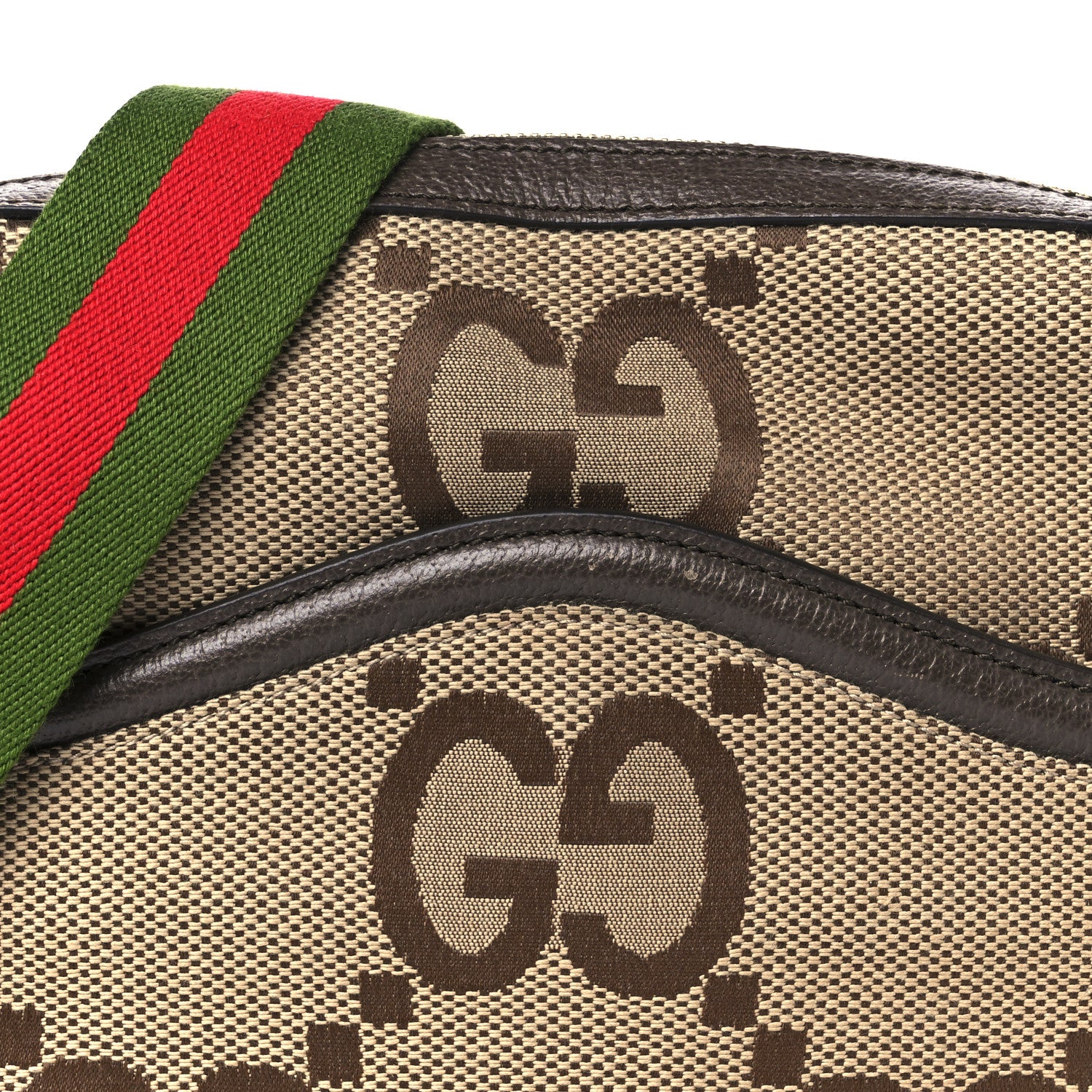 Gucci Monogram Jumbo GG Textured Dollar Calfskin Web Messenger Shoulder Bag Camel Ebony New Acero 8 of 10