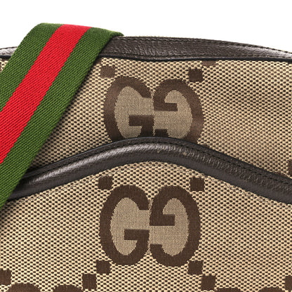 Gucci Monogram Jumbo GG Textured Dollar Calfskin Web Messenger Shoulder Bag Camel Ebony New Acero 8 of 10