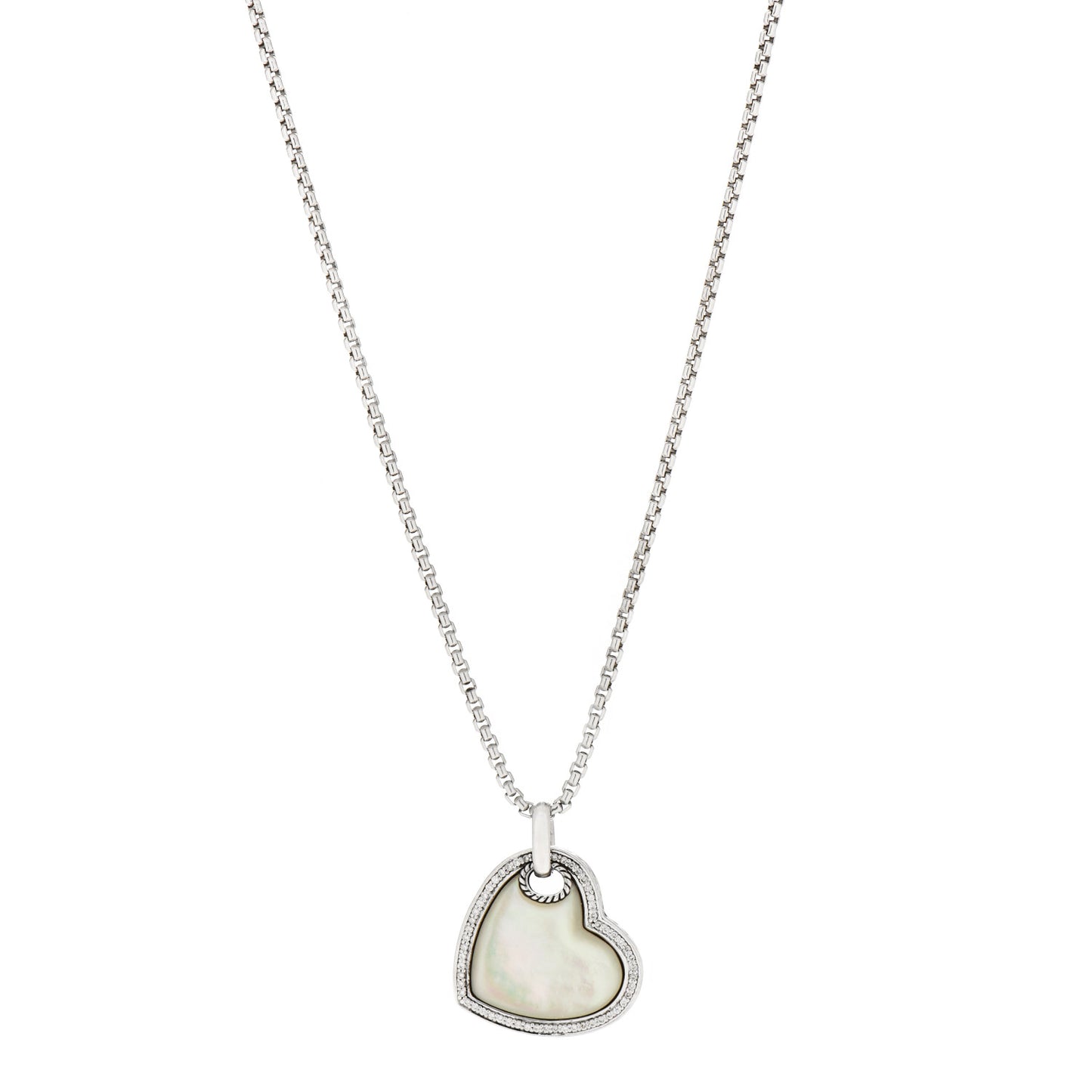 Sterling Silver 14K Yellow Gold Diamond Mother of Pearl Heart Pendant Necklace