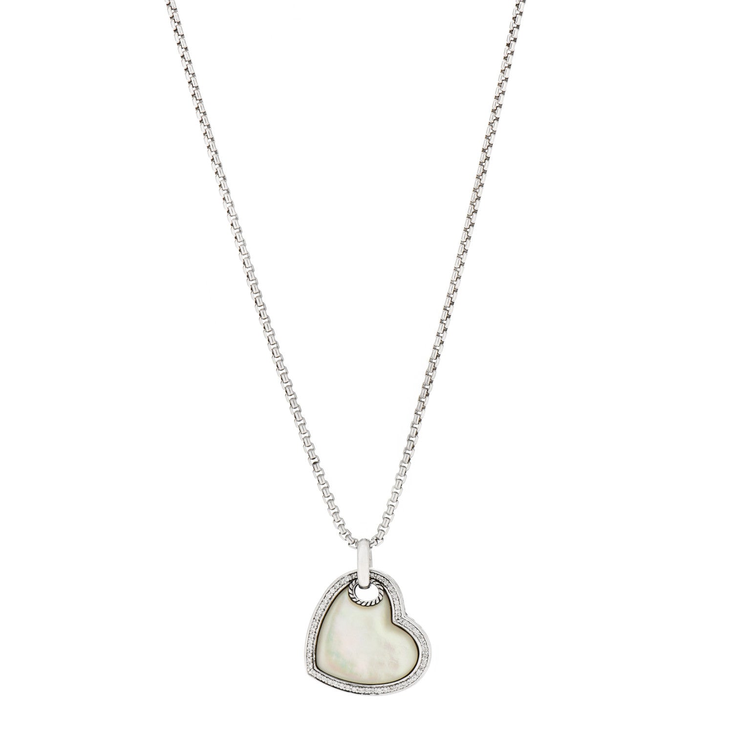 David Yurman Sterling Silver 14K Yellow Gold Diamond Mother of Pearl Heart Pendant Necklace 1 of 5