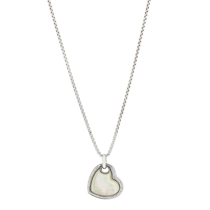 David Yurman Sterling Silver 14K Yellow Gold Diamond Mother of Pearl Heart Pendant Necklace 1 of 5