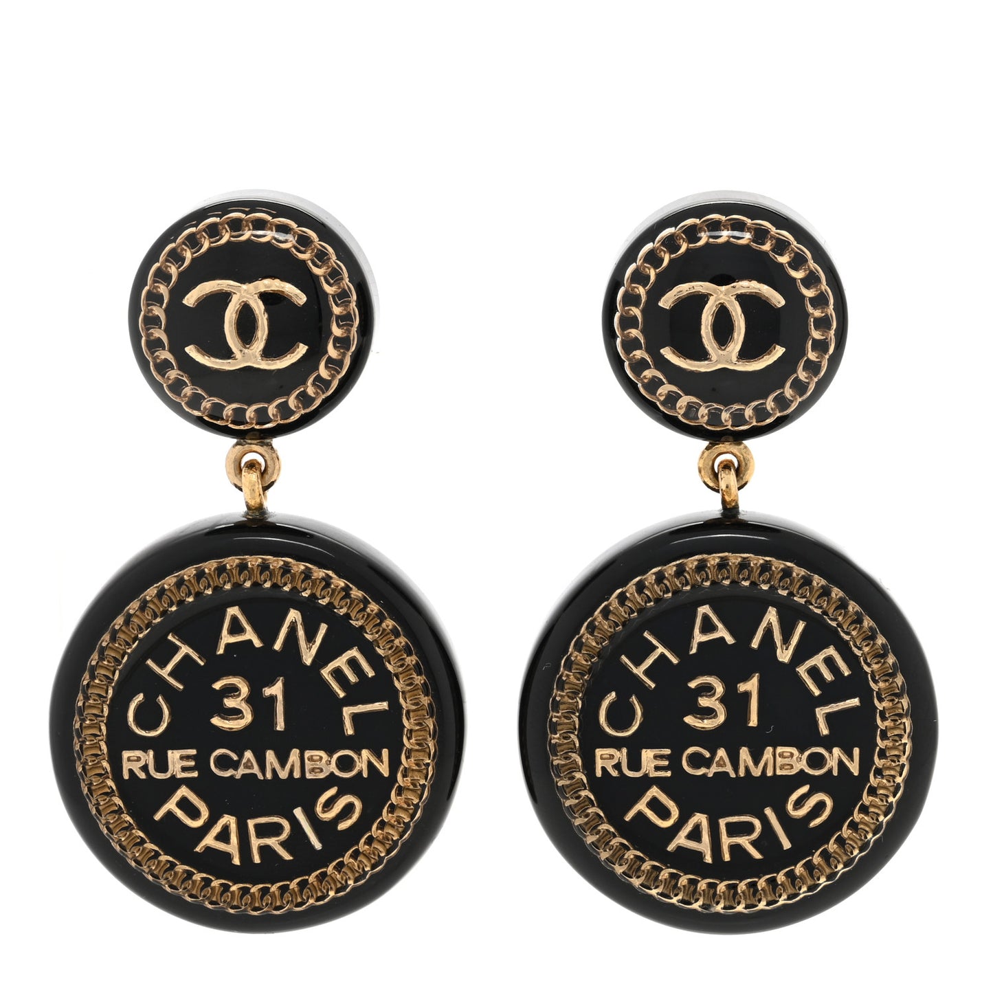 Enamel CC Rue Cambon Drop Earrings Black