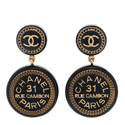 Chanel Enamel CC Rue Cambon Drop Earrings Black 1 of 4