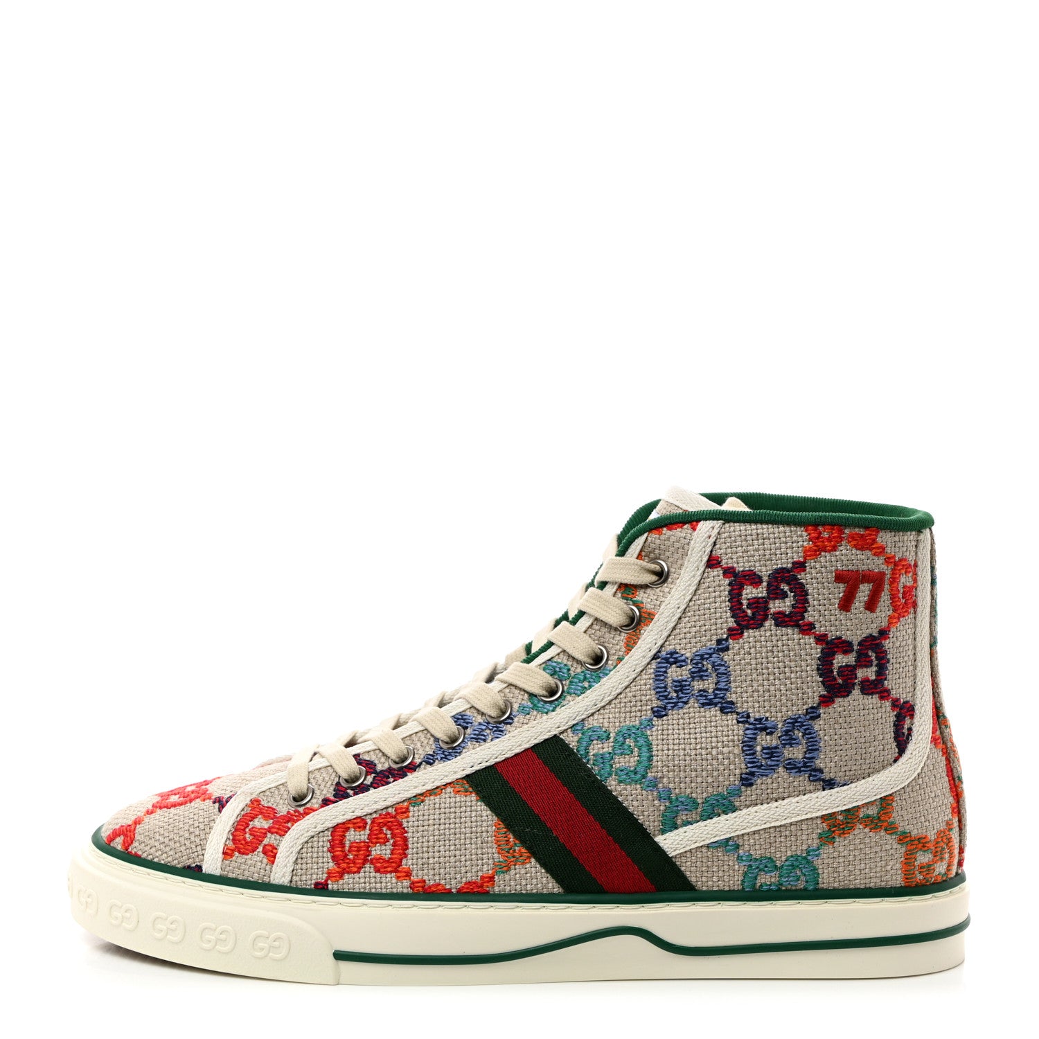 Gucci Linen Psychedelic Mini GG Monogram Mens 1977 Tennis High Top Sneakers 8 Multicolor Mystic White 1 of 8